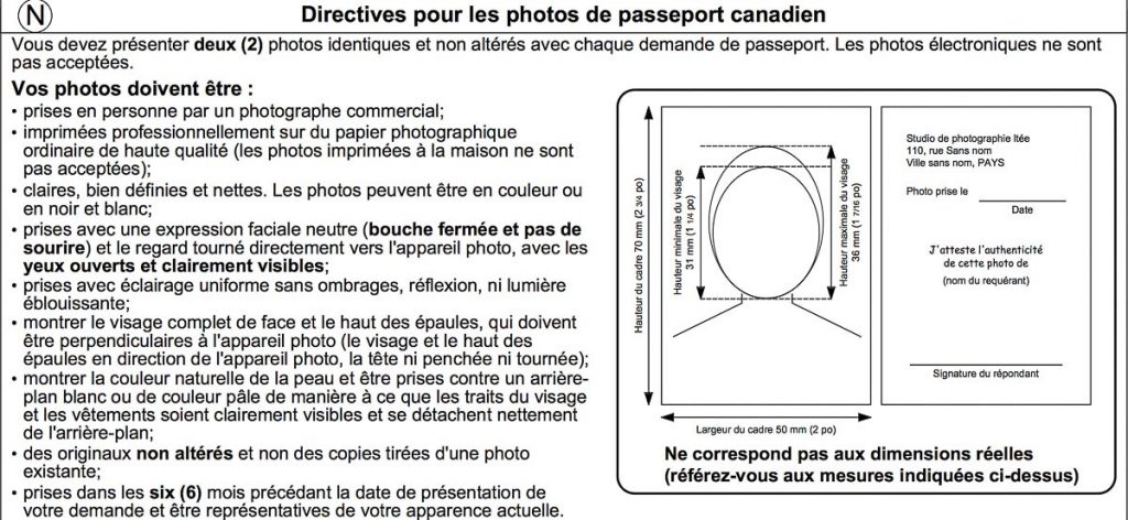 normes photos demande passeport canadien