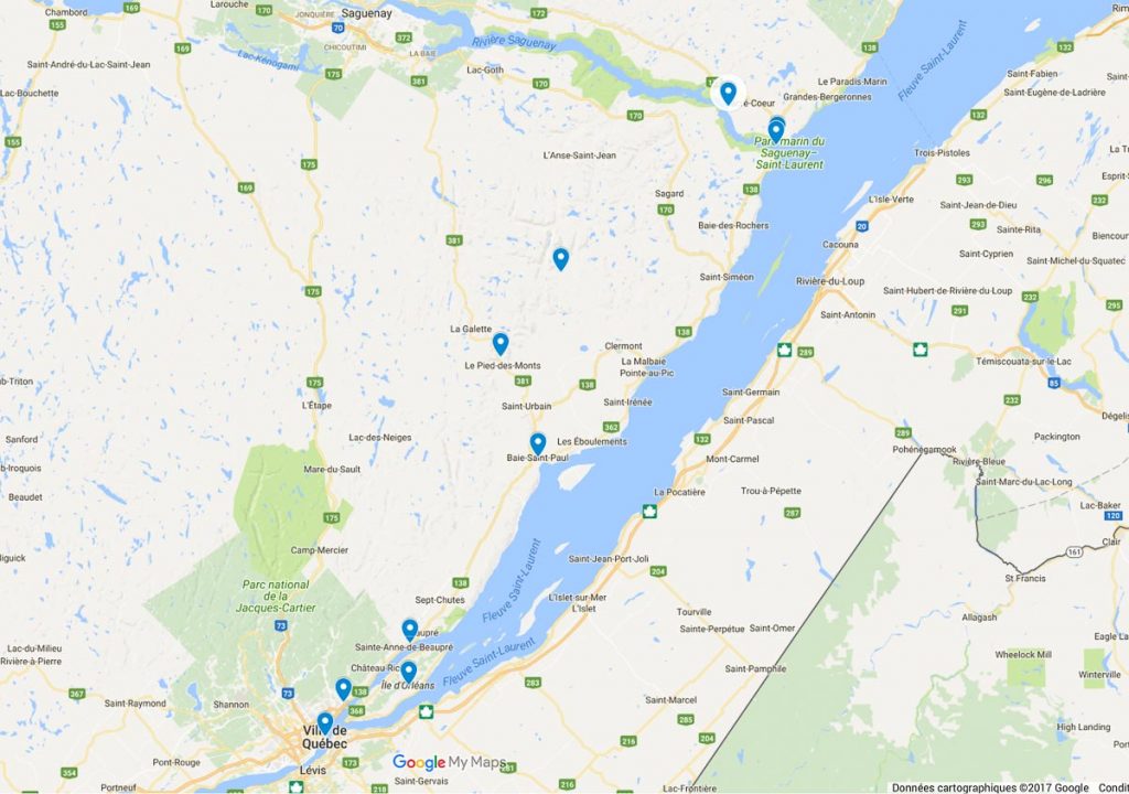 carte road trip au Québec montréal tadoussac