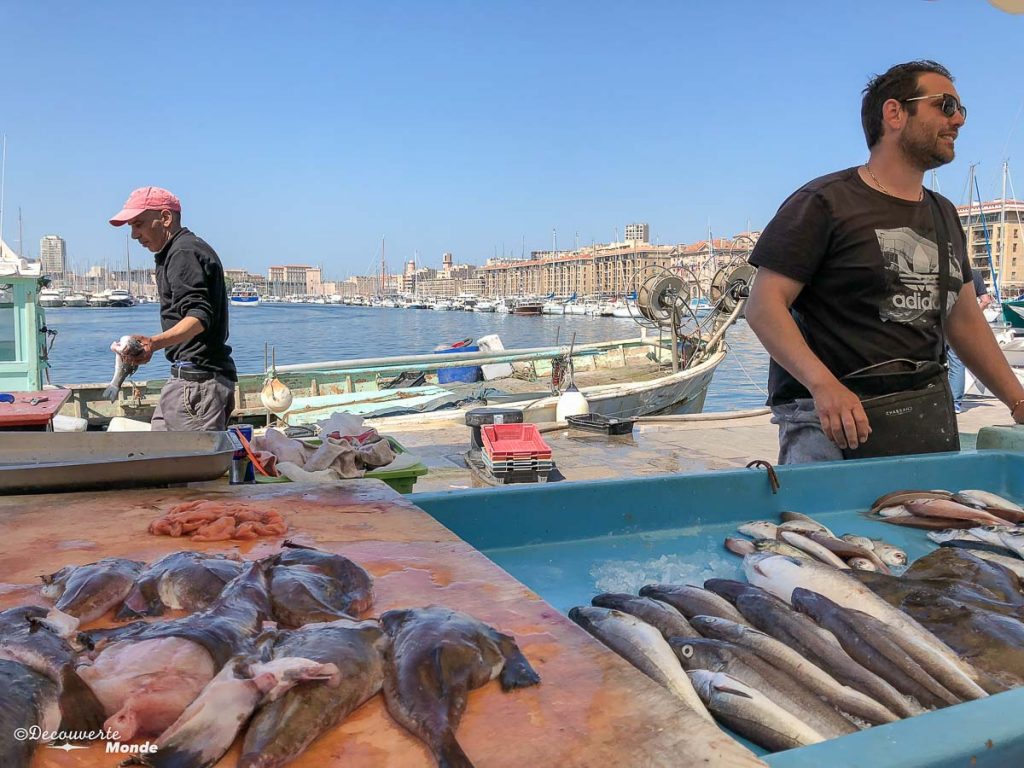 Marché de poissons au Vieux-Port de Marseille dans mon article Visiter Marseille : Quoi faire à Marseille et voir en une journée avec petit budget #marseille #france #europe #voyage #port